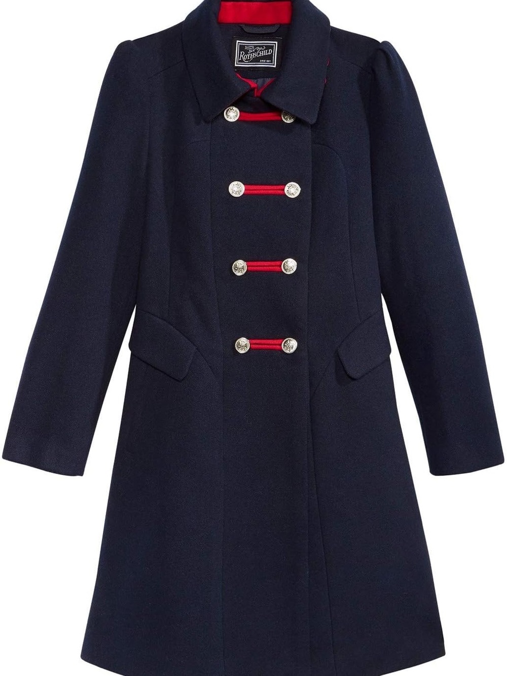 Rothschild Navy Wool-Blend Pea Coat with Red Trim